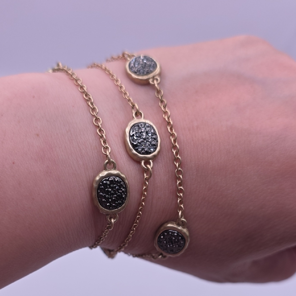 Elegant Matte Goldtone and Black Crystal 3 Strand Bracelet